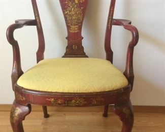 Antique English Hand Painted Queen Ann Style Arm Chair