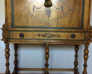 1940's Hand Painted Baker Furniture Drop Leaf Desk and Matching Chair