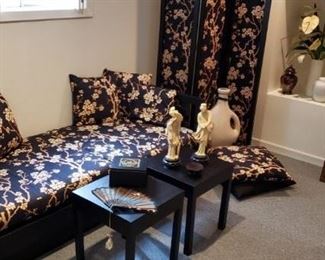Oriental sofa/futon with matching floor screen