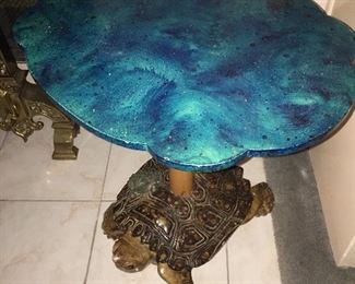 Turtle table with painted faux stone top