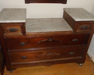 Antique dove tail vanity w/detached mirror & marble tops 