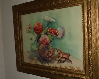 Ornate framed water color picture