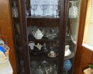 Antique glass front and oak curio cabinet w/4 shelves