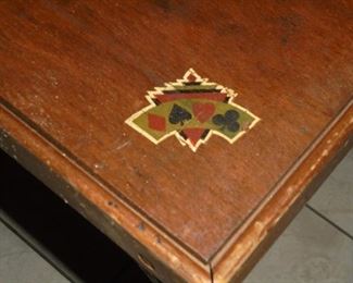 Antique wood card table/checker board table w/built in ash trays