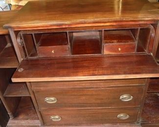 Antique dresser w/6 side shelves & open top drawer that has secretary 