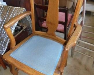 Antique oak blue cushion chair