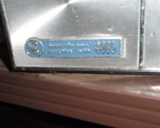 Mid century 'Ross' solid state FM/AM/SW twin speaker in leather case