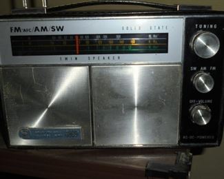 Mid century 'Ross' solid state FM/AM/SW twin speaker in leather case