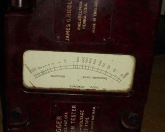Antique bake lite 'Megger' insulation tester - variable voltage - midget type - James Biddle Co Phil. Pa.  made in England in original leather case