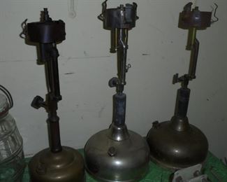 3 antique brass kerosene lamps