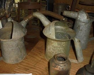 3 antique oil spout cans