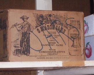 Antique 8 Mason canning jars in original box