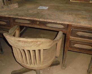 Antique double sided oak desk from Southern railroad office w/original oak chair