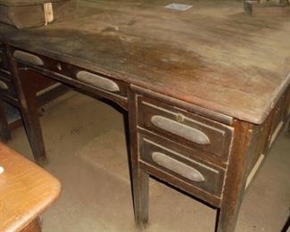 Antique double sided oak desk from Southern railroad office w/original oak chair