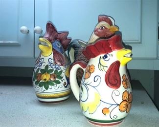 Made in Italy, Hand Painted Rooster Pitchers