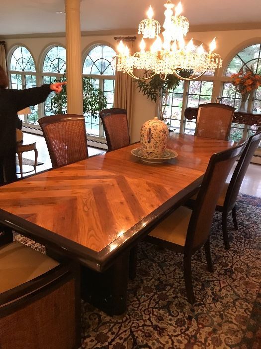 41 X 108 Inches (including 2 leaves, 18 inches each) Flair Lenoir NC for Hibriten Furniture Company Dining Room Set