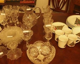 Great hard to find Fancy Cambridge glass inc. Pitcher, plates, glasses and candlesticks