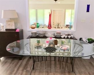 Pretty modern glass, Bennington pottery etc