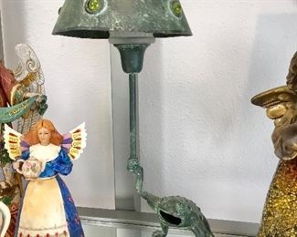 Jim Shore figure, frog lamp, lustreware nativity