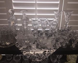 Crystal glasses, decanters, Waterford toasting glasses