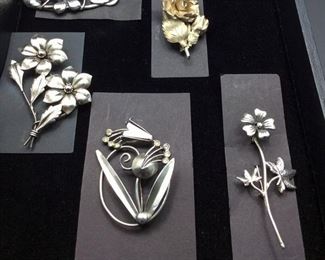 Vintage sterling silver flower pins, 50% off