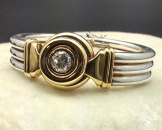 Bold sterling and gold vermeil statement bracelet with cubic zirconia, 50% off