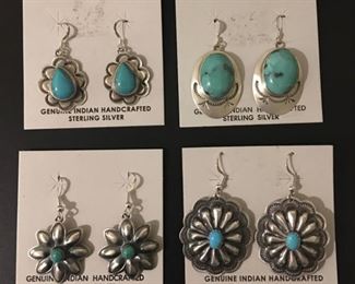 Native American sterling silver earrings with genuine turquoise, 50% off