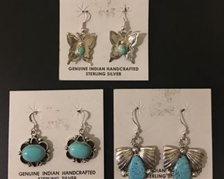 Native American sterling silver earrings with genuine turquoise, 50% off