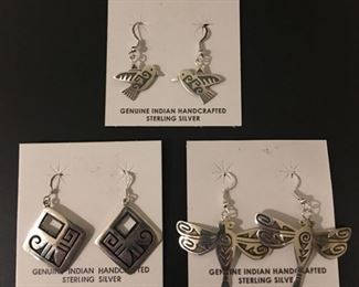 Native American Hopi sterling silver earrings including hummingbirds and dragonflies, 50% off