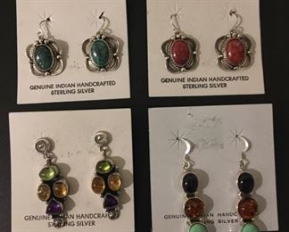 Native American sterling silver earrings with genuine stones, 50% off