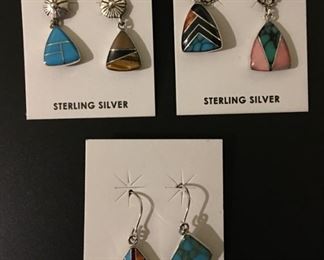 Native American sterling silver reversible earrings with genuine stone inlay, 50% off
