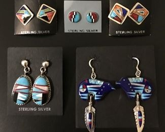 Native American sterling silver earrings with genuine stone inlay, 50% off