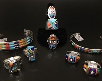Native American sterling silver jewelry with genuine stone inlay, 50% off