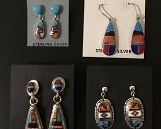 Native American sterling silver earrings with genuine stone inlay, 50% off