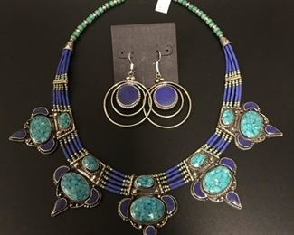 Tibet statement jewelry in silver with a little brass mixed in to retard tarnishing and genuine stones, 50% off