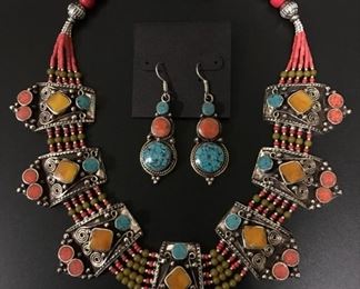 Tibet statement jewelry in silver with a little brass mixed in to retard tarnishing and genuine stones, 50% off