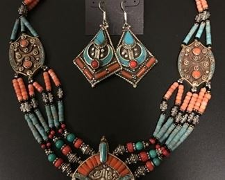 Tibet statement jewelry in silver with a little brass mixed in to retard tarnishing and genuine stones, 50% off