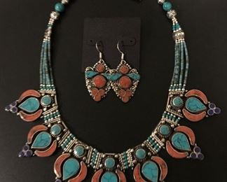 Tibet statement jewelry in silver with a little brass mixed in to retard tarnishing and genuine stones, 50% off