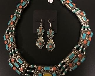 Tibet statement jewelry in silver with a little brass mixed in to retard tarnishing and genuine stones, 50% off