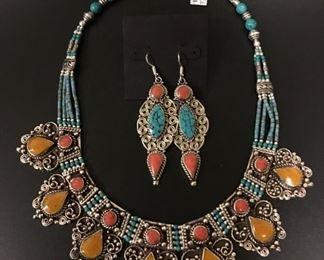 Tibet statement jewelry in silver with a little brass mixed in to retard tarnishing and genuine stones, 50% off