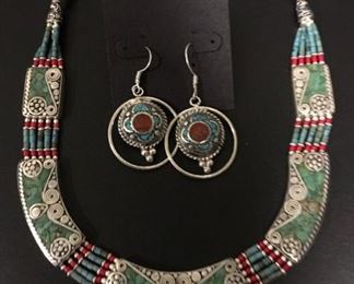Tibet statement jewelry in silver with a little brass mixed in to retard tarnishing and genuine stones, 50% off
