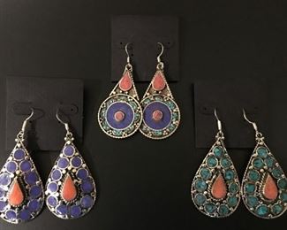 Tibet statement earrings in silver with a little brass mixed in to retard tarnishing and genuine stones, 50% off