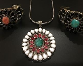 Tibet statement jewelry in silver with a little brass mixed in to retard tarnishing and genuine stones, 50% off