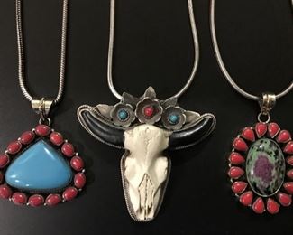 Tibet statement pendant necklaces in silver with a little brass mixed in to retard tarnishing and genuine stones, 50% off