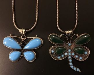 Tibet statement pendant necklaces in silver with a little brass mixed in to retard tarnishing and genuine stones, 50% off