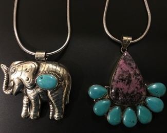 Tibet statement pendant necklaces in silver with a little brass mixed in to retard tarnishing and genuine stones, 50% off