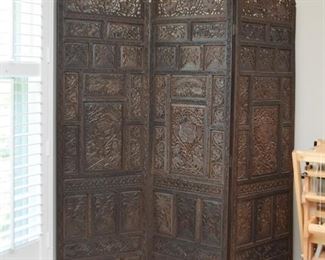 Wood Carved 3-Panel Folding Room Screen