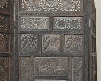 Wood Carved 3-Panel Folding Room Screen