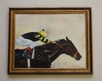 Framed Horse Racing Painting, Signed and Dated