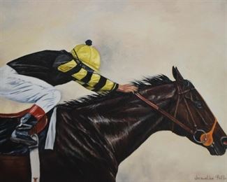 Framed Horse Racing Painting, Signed and Dated